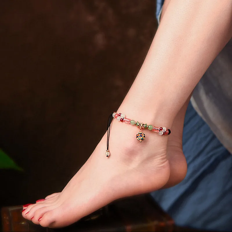Yanting этнический нежный браслет для ног для женщин арбуз кристалл авантюрин Бусины ножные браслеты перегородчатая подвеска ноги ювелирные изделия подарок 001