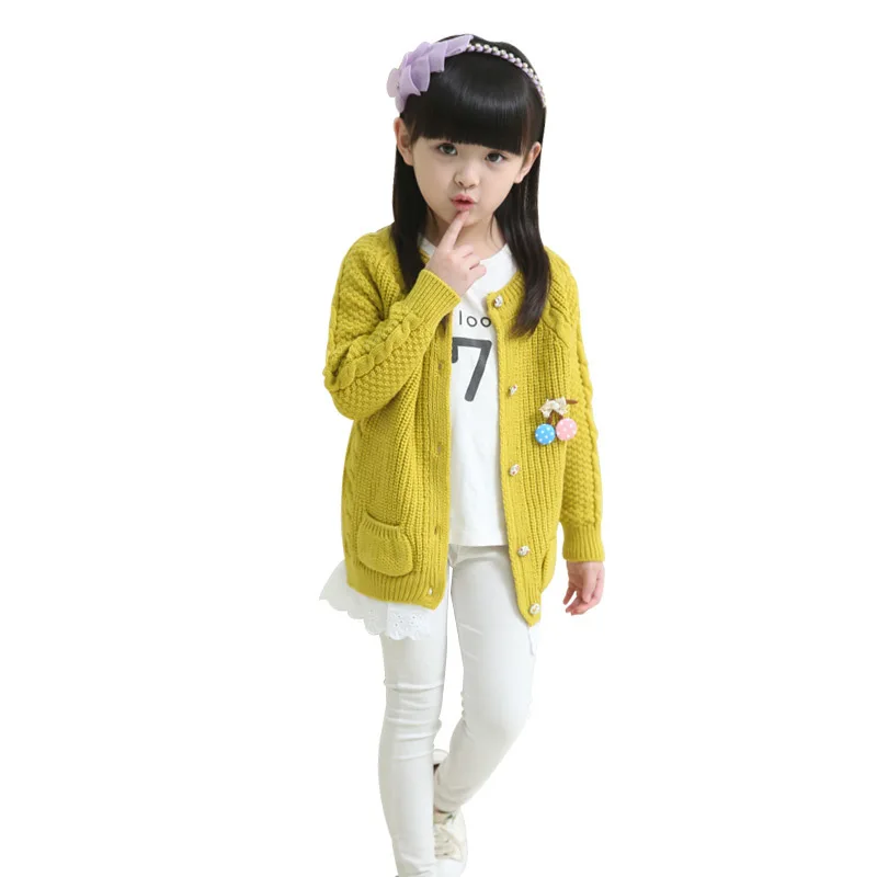 Одежда для девочек кардиган свитер новое осеннее вязаное пальто Детская куртка одежда желтый фиолетовый кружево