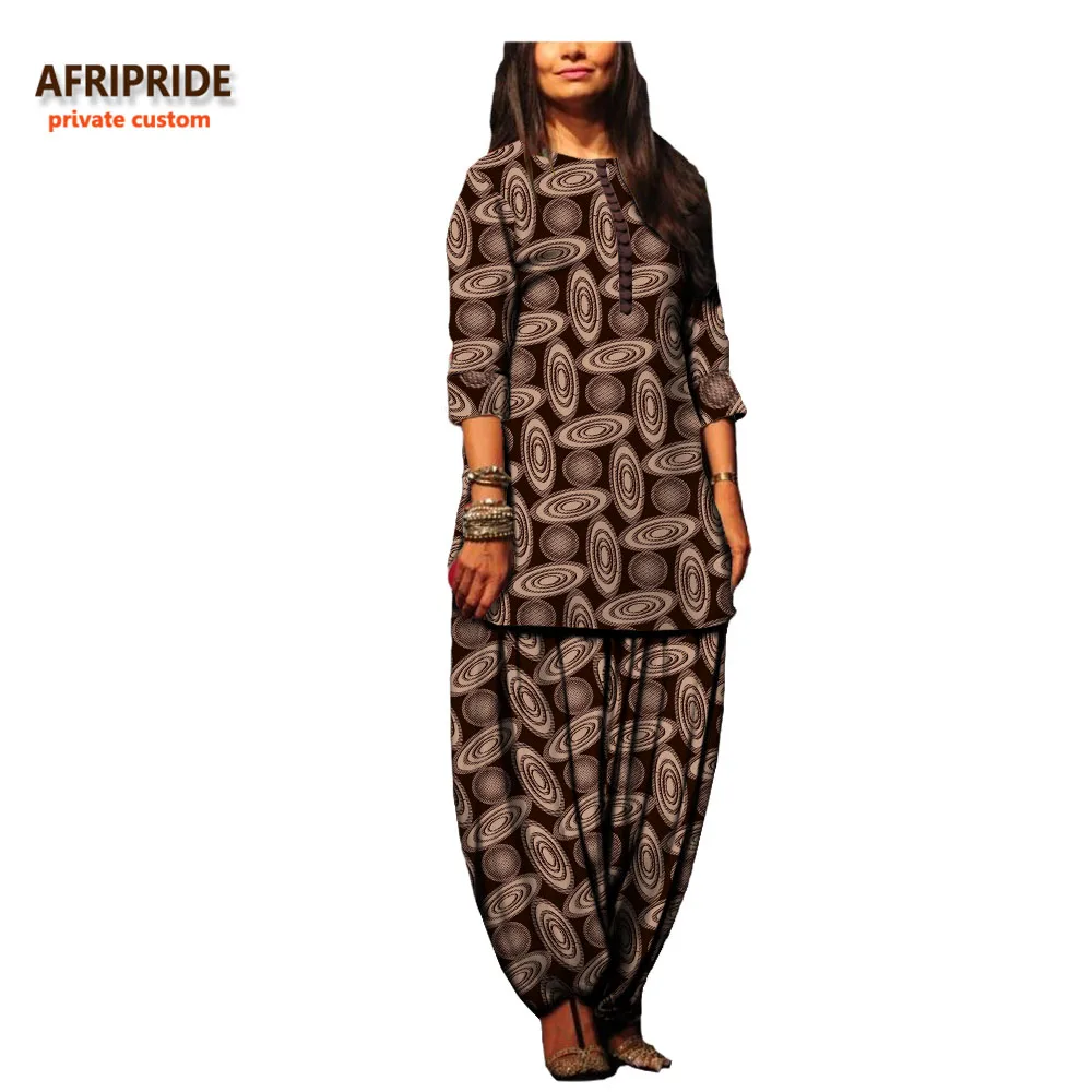 2019 осень женский Африканский повседневный костюм AFRIPRIDE Частный заказ Половина рукава Длинный топ + лодыжки длина брюки-фонари хлопок A722630