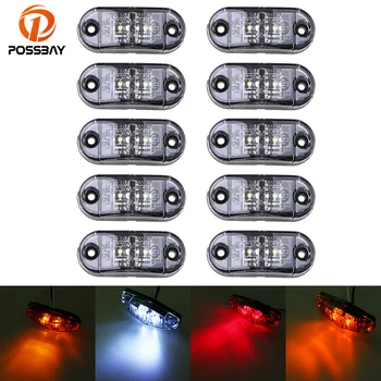

POSSBAY 10 Pcs Car LED Light 12V 24V Side Maker Lights 2 LED Indicator Lamp Yellow/Red/White Turn Signal Lamps for Truck Van