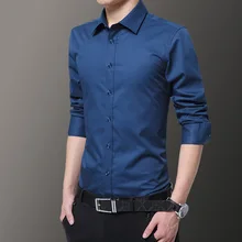 Мужская рубашка с длинным рукавом, осенняя, новая, модная, дизайнерская, высокое качество, однотонная, не железная, приталенная, деловая, формальная, однотонная, повседневная