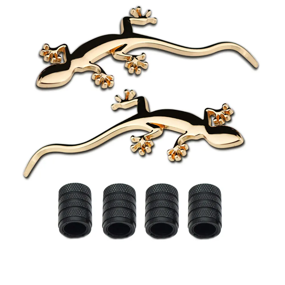 Dsycar 1Pair 3D Metal Gecko Logo Car Badge Emblem Sticker +4Pcs Knurled
