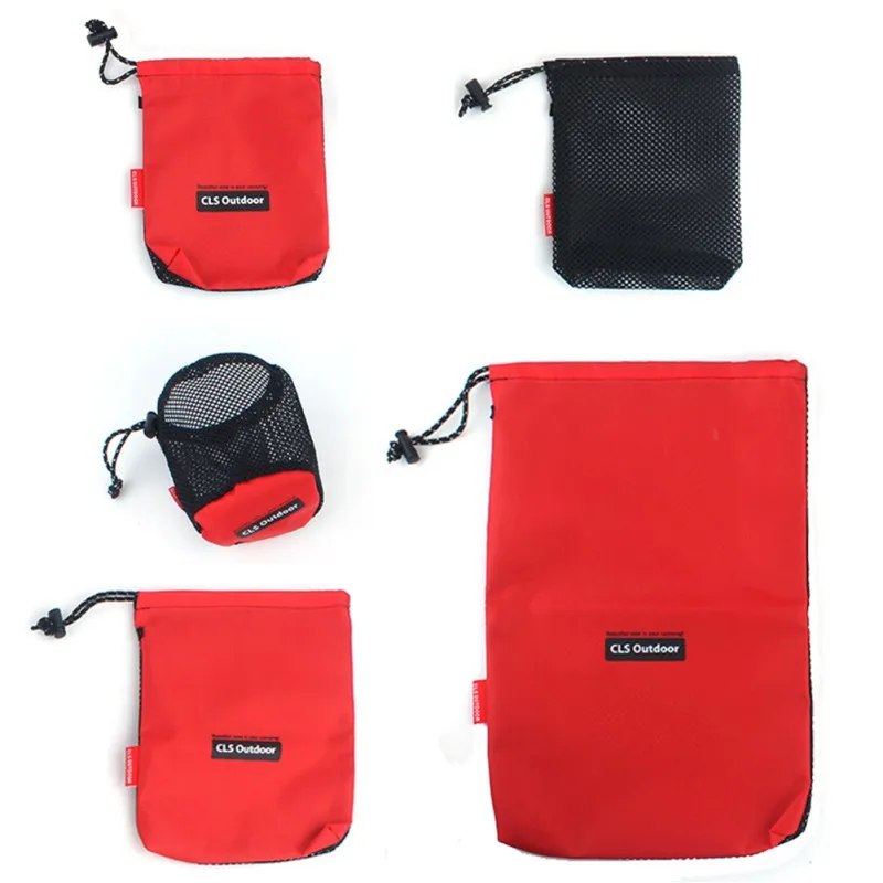  5pcs/set Outdoor Bag Ultralight Mesh Stuff Sack Camping Sports Drawstring Storage Bag Hiking Travel - 32950278093