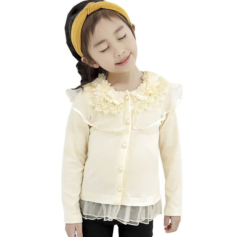 

baby & kids girls flower ruffle collar long sleeve lace trim long sleeve spring fall princess blouse children fashion cotton top