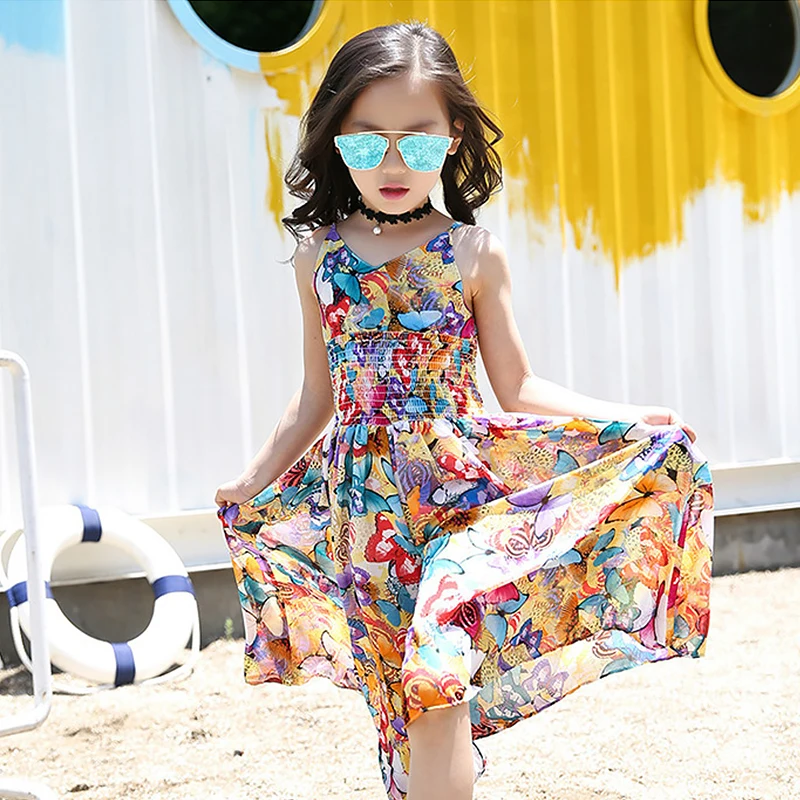 

2019 Baby Girls Summer Bohemian Sleeveless Print Flower Beach Clothes Floral Kids Beach Wear Clothes Girls Bib pants