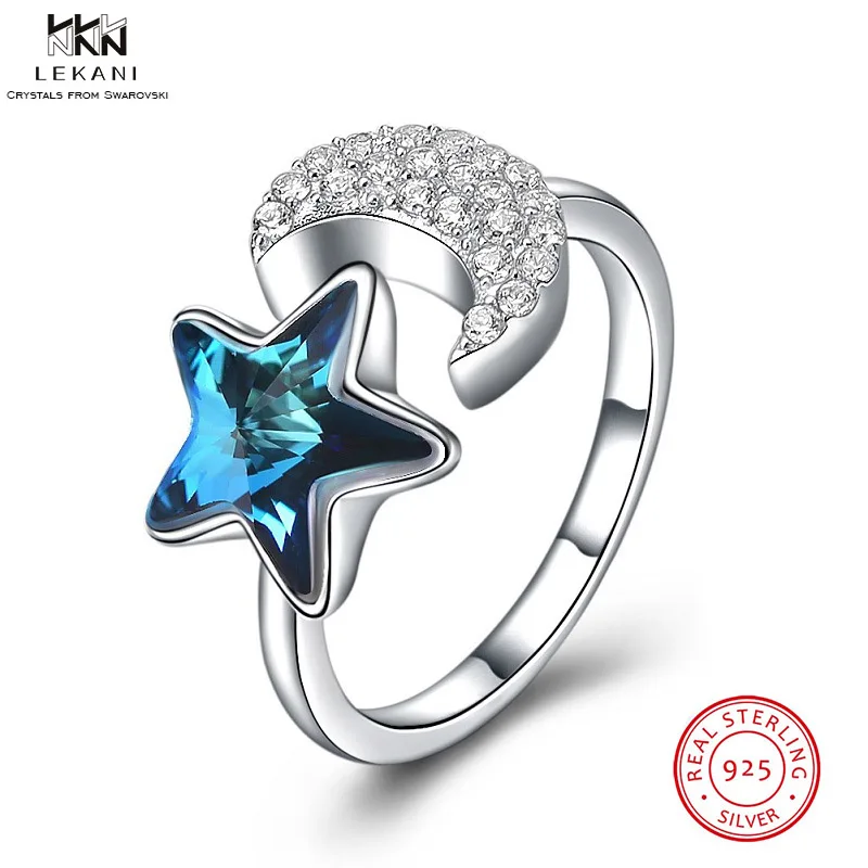 LEKANI кольцо с кристаллами из кольца swarovski 925 маленькая звезда Открытое простой