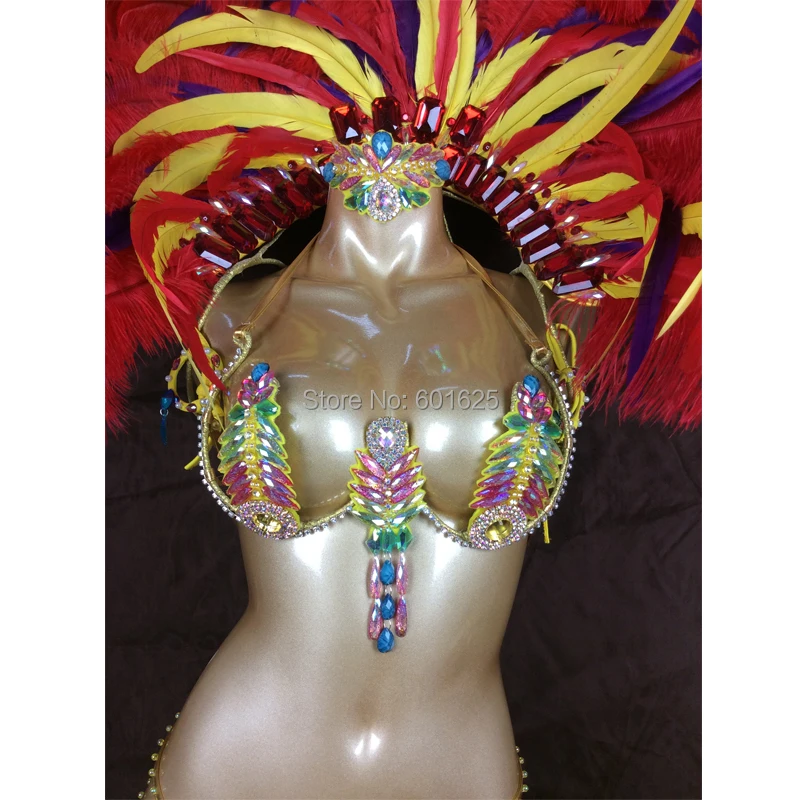 Conjunto de disfraces de carnaval de Samba Rio para mujer, traje de danza  del vientre con lentejuelas con cuentas, pieza de cabeza de pluma turquesa,  Sexy, nuevo - AliExpress