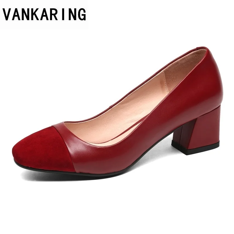 

VANKARING new fashion 2018 women pumps shoes spring autumn shoes square heel middle heels ladies wedding office pumps size 34-39