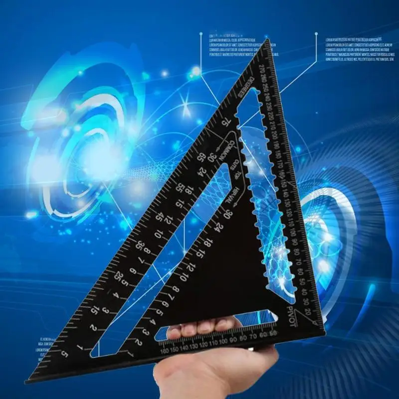 12inch Black Alloy Triangle Ruler Measuring Tool Straight Angle Ruler for Woodworking Square Layout Gauge Measuring Trammel Tool