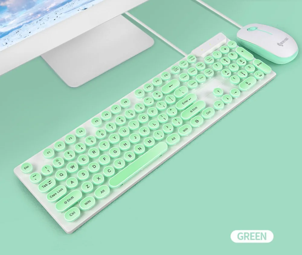 

Gaming Keyboard and Mouse Set green Keyboard 1 Set Anti-splash Wired Mult Punk Gaming Keyboard Mouse Office For PC Computer#g4