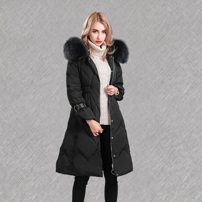 OMCHION Chaqueta Mujer Роскошная зимняя куртка с капюшоном из меха енота женское