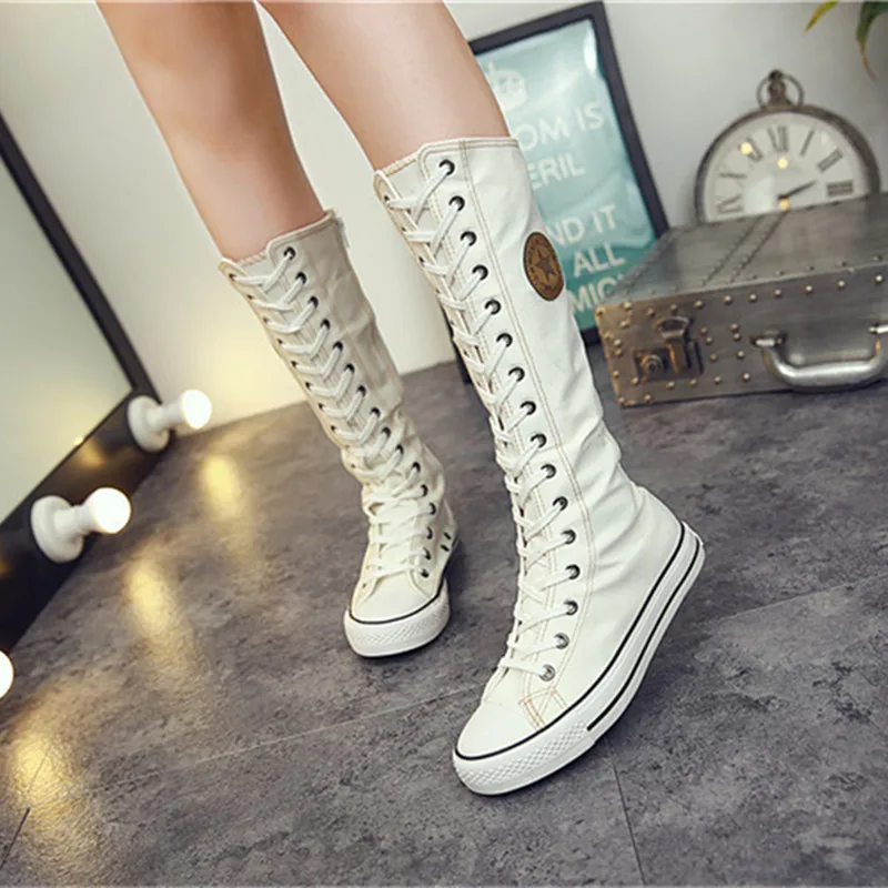 2018 جديد أزياء قماش الدانتيل البريدي الأحذية النساء المصفقين الرقص حذاء برقبة للركبة النساء الأحذية طويل القامة عارضة الشقق أحذية فاسق الفتي...