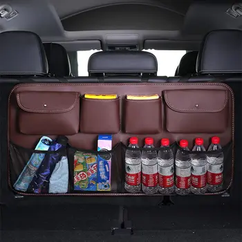 

High quality leather Car Rear Seat Back Storage Bag Multi Pocket Car Trunk Organizer Auto Stowing Tidying Interior Accessories