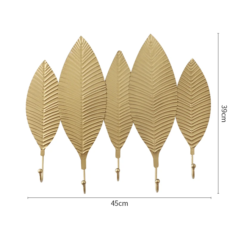 Нордический крючок, креативные кованые крючки для пальто, золотой лист, крючок для ключей, крыльцо, полка, украшение двери, не сверлящий крючок для пальто - Цвет: 5 hooks