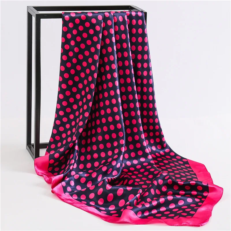 2019 New Women's Square Silk Scarf Ladies Shawls and Wraps Soft Dot Office Small Hair Neck Hijabs Foulard Neckerchief 90*90cm