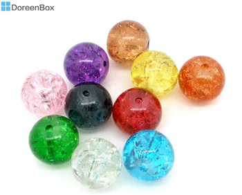 

200 PCs Doreen Box Mixed Crackle Glass Round Beads 10mm Mixed Randomly For DIY Jewelry Making Findings Wholesale, Hole:1.4mm