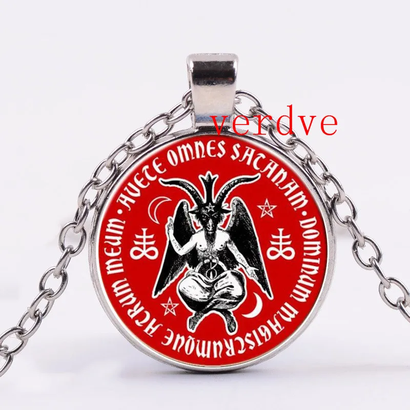 

3/Color Baphomet Devil Glass Pendant Necklace Vintage Jewelry Black Chain Pagan Satan Necklace for Women Men Gift collares