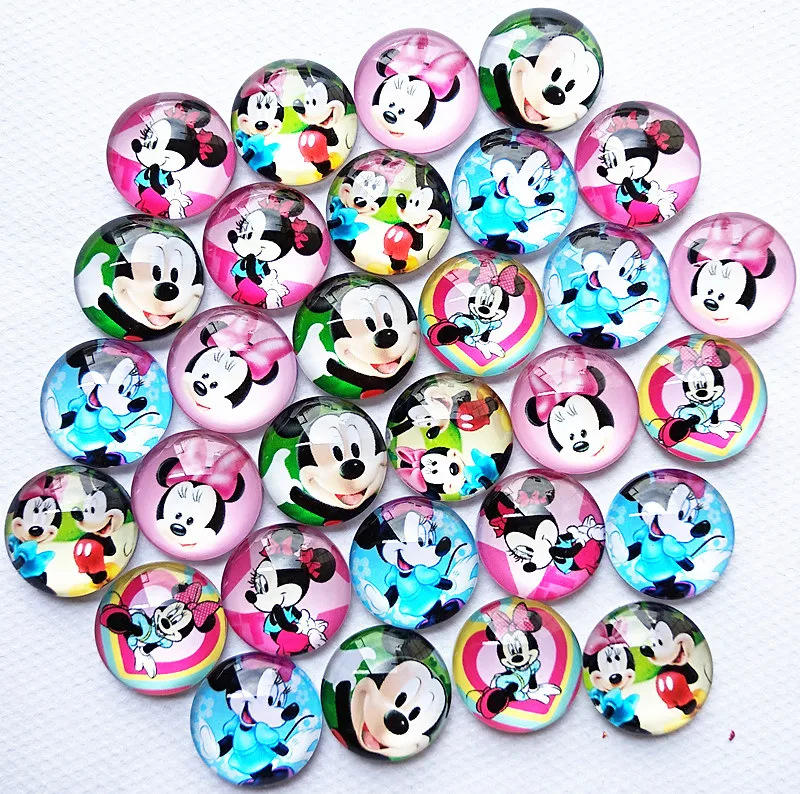 

20pcs/lots Cartoon film mouse Glass cabochon 20mm base connectors for DIY bracelet necklace Earrings key ring Brooch bookmark