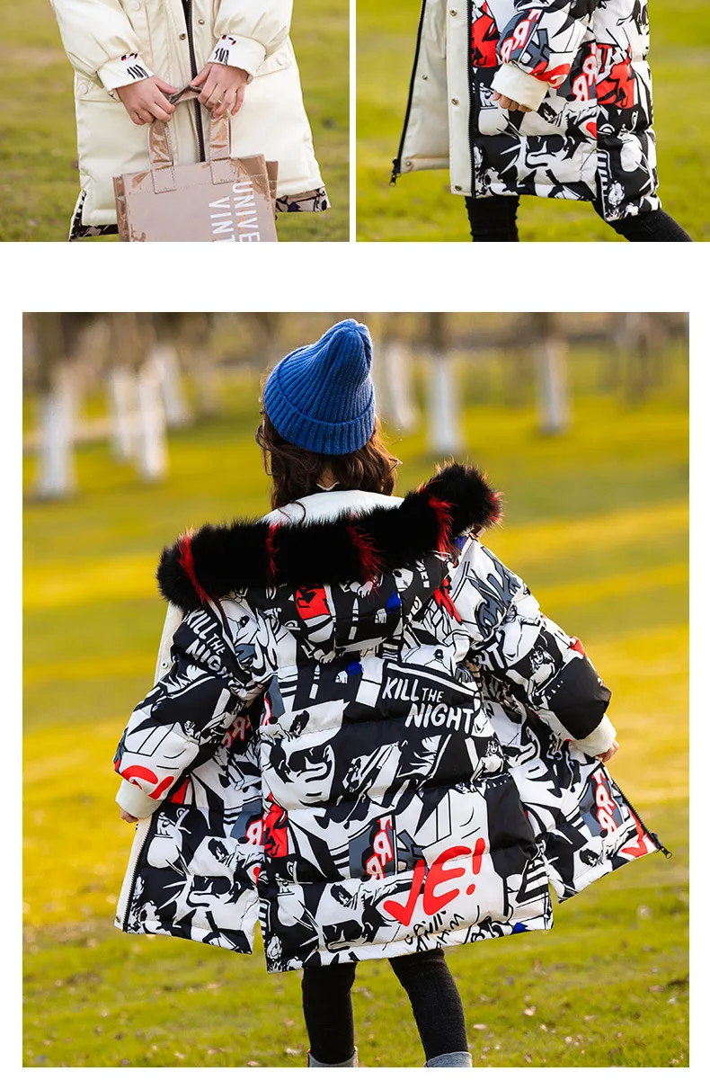 Брендовое пуховое пальто, теплые детские парки с мехом для девочек 10, 12, 30 лет, Двусторонняя одежда, длинные куртки с капюшоном и натуральным мехом, верхняя одежда для девочек-подростков