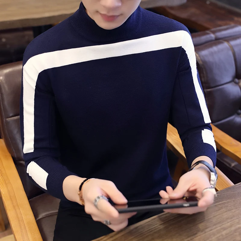 

2018 New Autumn Winter Casual Pullover Men Long Sleeve Slim Fit Turtleneck Knitted Brand Sweater Fashion Mens Warm Sweaters