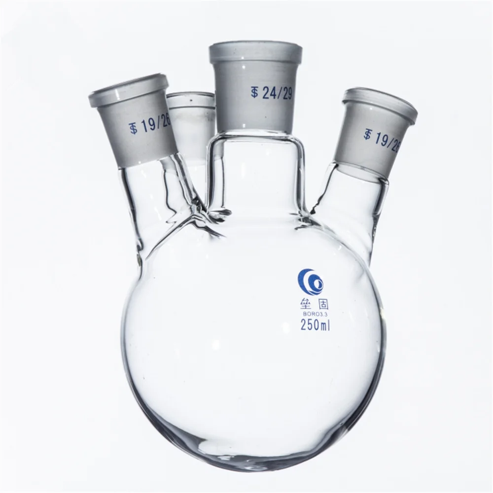 250ml,4 neck,Round bottom Glass flask,Lab Boiling Flasks,Four neck laboratory glassware reactor