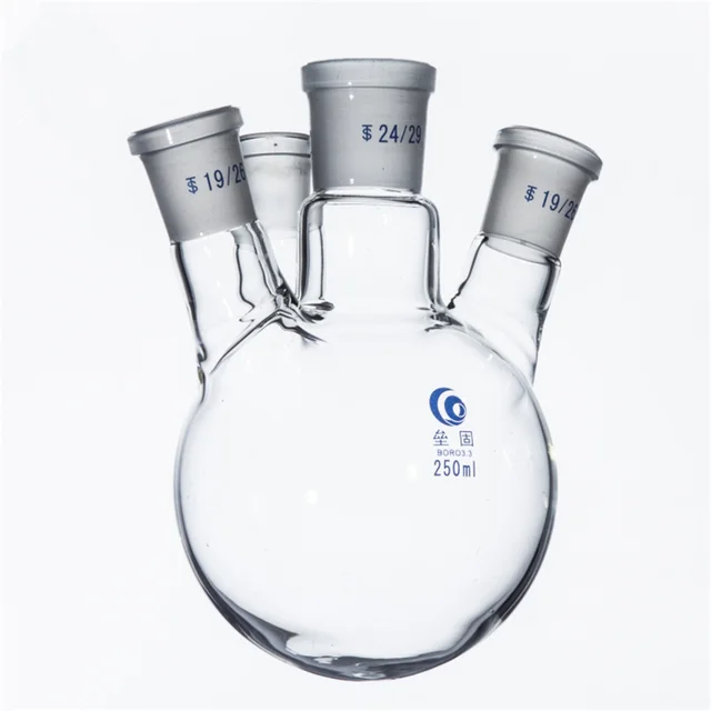 250ml,4 neck,Round bottom Glass flask,Lab Boiling Flasks,Four neck