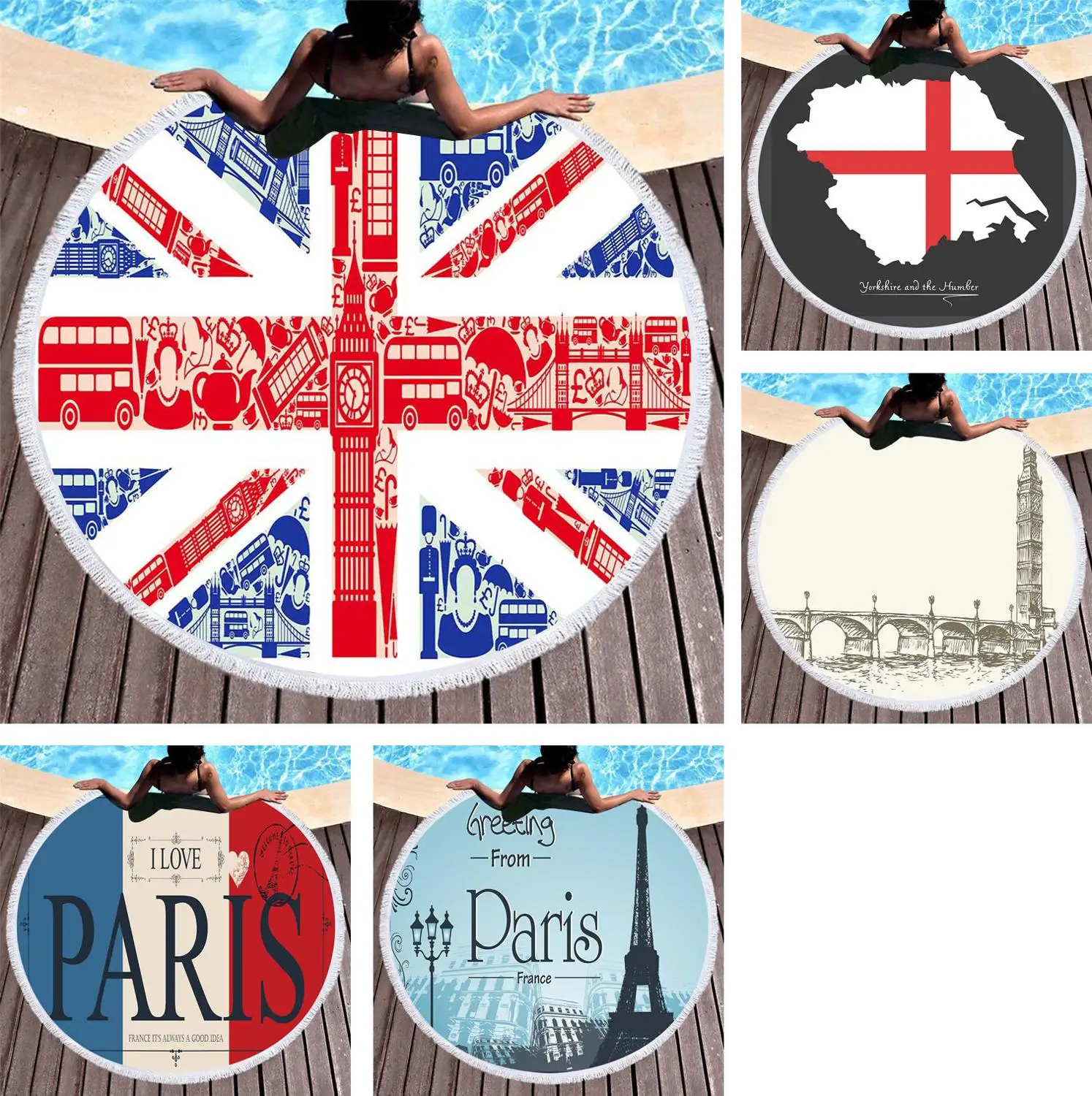 

Free shipping Gift Scenery London Big Ben Bridge France Paris Union Jack Flag Surfing Swim Bath Beach Towel Blanket
