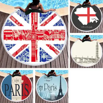 

Free shipping Gift Scenery London Big Ben Bridge France Paris Union Jack Flag Surfing Swim Bath Beach Towel Blanket