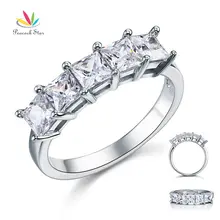 Павлин звезда принцесса огранка пять камней 1,25 Ct Твердые 925 пробы серебро свадебное кольцо ювелирные изделия CFR8072