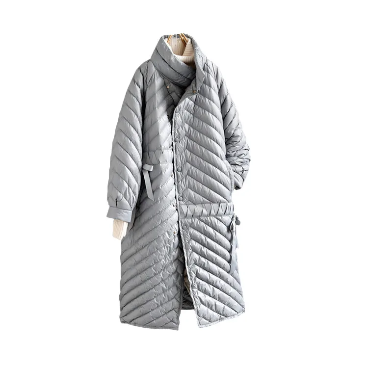 Original Retro Literary Loose Solid Color Stand Collar Long Down Jacket Coat Women's Cashmere Down Jacket