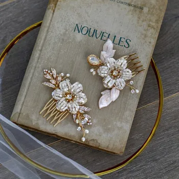 

Jonnafe Delicate Floral Wedding Hair Pins Combs Gold Leaf Women Hair Ornament Handmade Bridal Accessories Headpiece