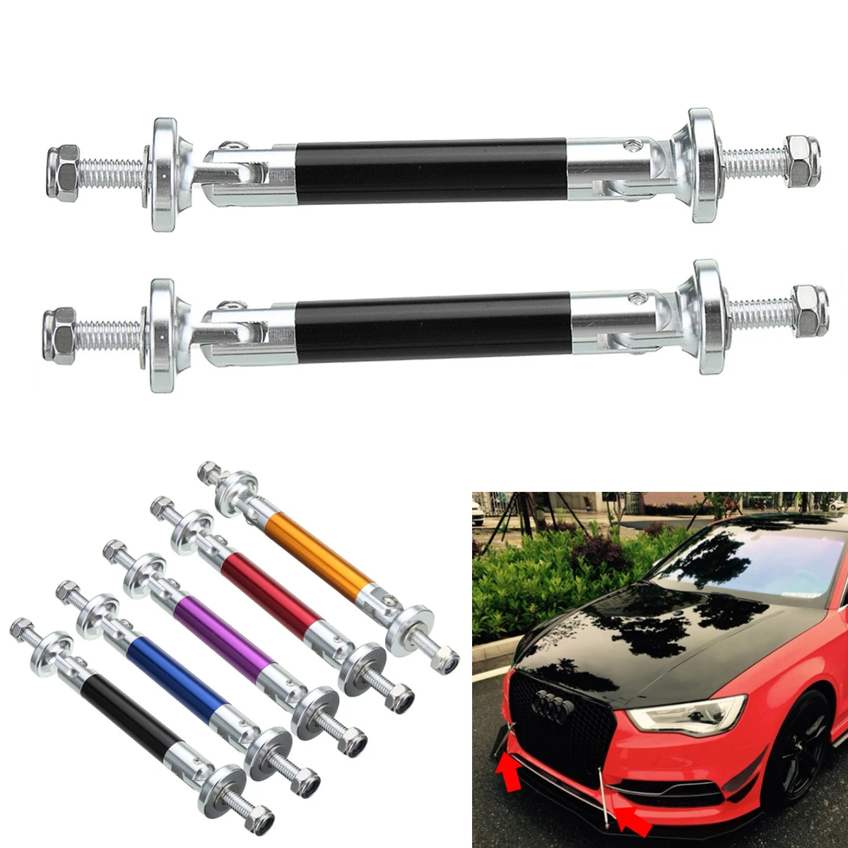 Adjustable Front Rear Frame Bumper Lip Protector Splitter Rod Support Universal