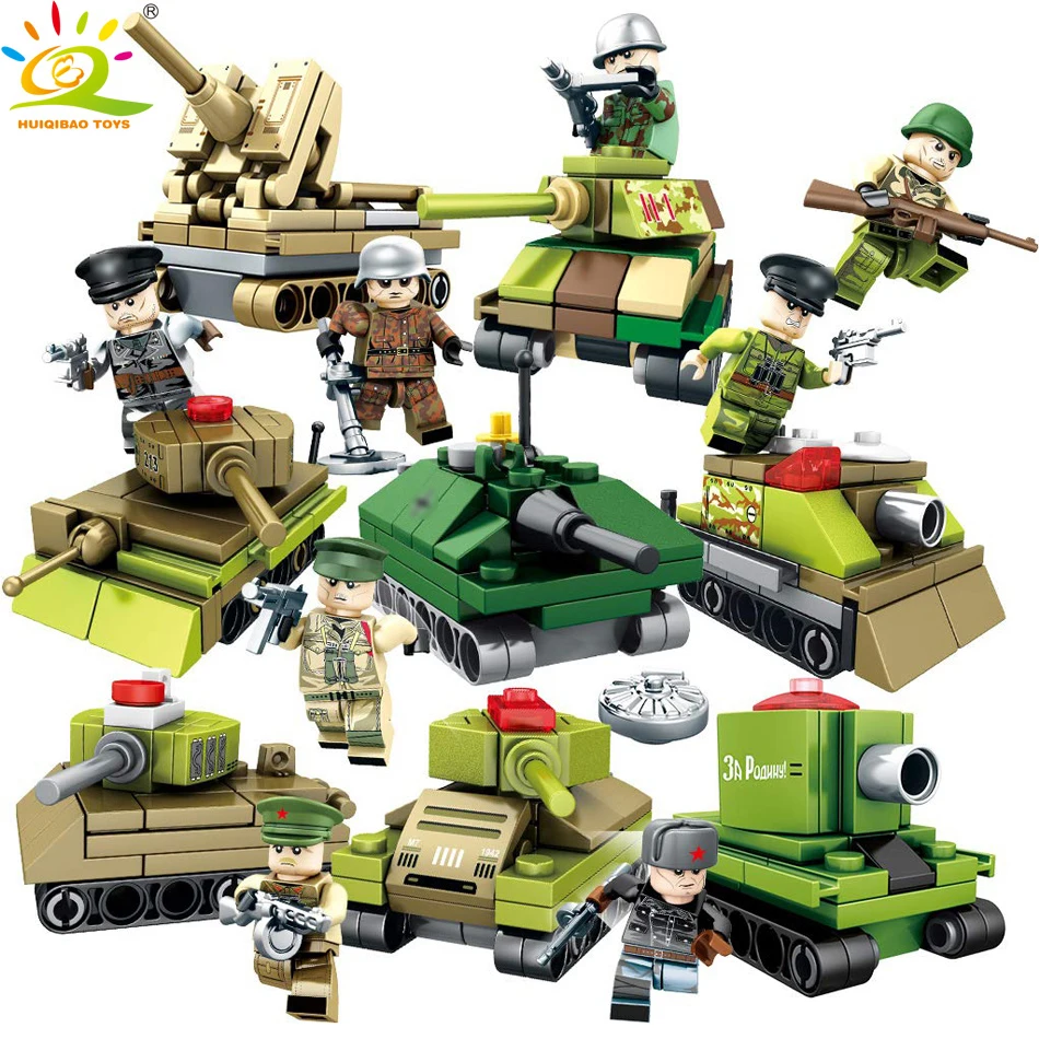 

HUIQIBAO TOYS 8Kinds Military M4 M7 Tank Soldier Figures Building Blocks For Children Compatible Army Truck Vehicle Set Bricks