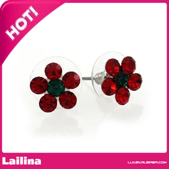 

Red Floral Flower Stud Post Earrings Charm Rhinestones Costume Fashion Jewelry