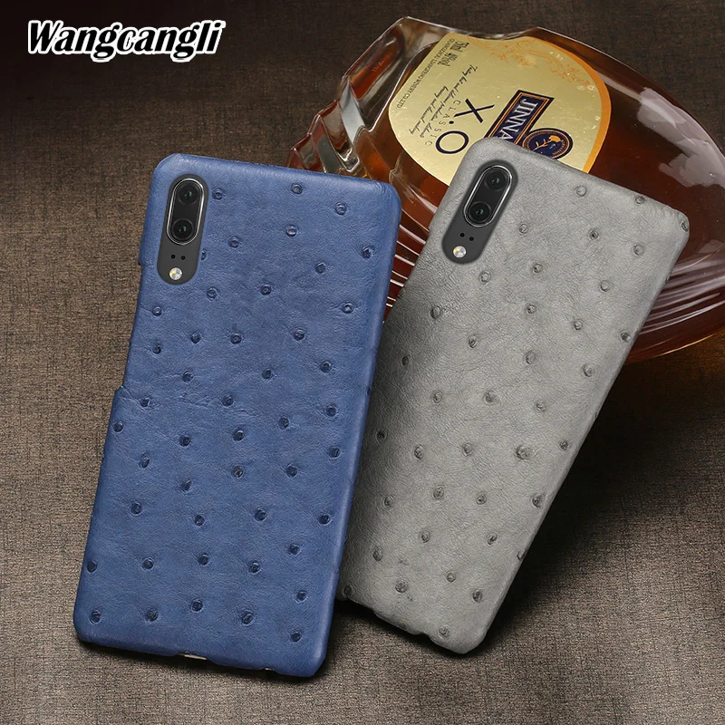 

Luxury Genuine Leather phone case for Huawei P20 rare ostrich skin phone protection case Half pack back cover