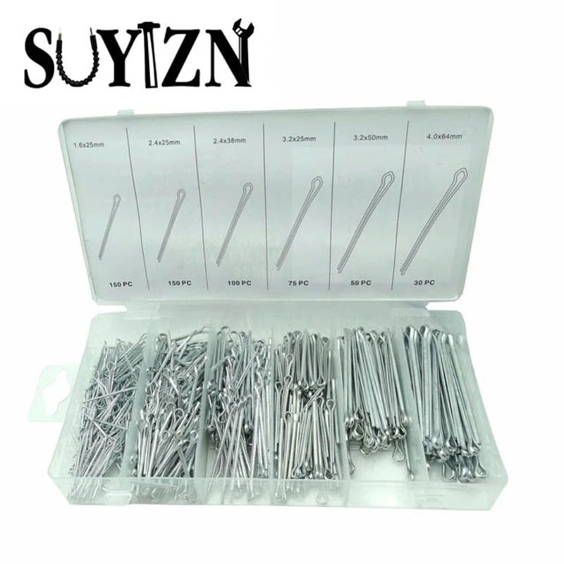 Lowest Price 555pcs 6 Size Cotter Pins Assortment Repair Tool Sets U-shaped Hardware Assortment HW075