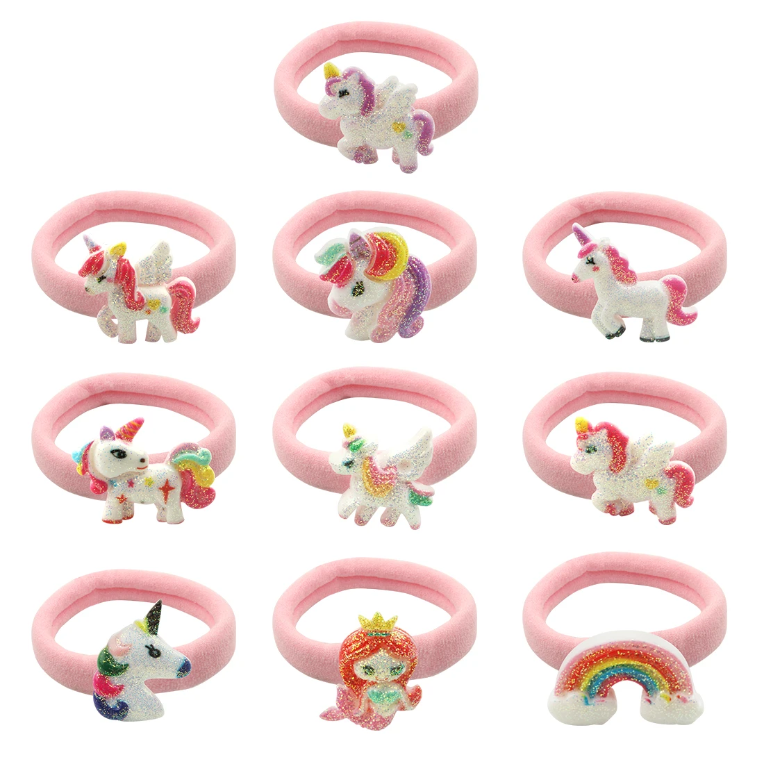 

10pcs/lot Glitter Unicorn Accessories Hairclips Elastic Hair Bands Bobby Pin Girls Sequins Barrettes Ponytail Holder Nylon Rope
