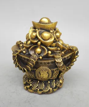 

China's Seiko carving pure brass Yuan bao coin money box wealth statue