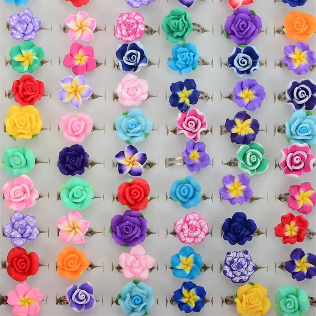 CHIC Wholesale Lots 10pcs Colorful Rose Flower polymer clay Children Rings Adjus CHIC Wholesale Lots 10pcs Colorful Rose Flower polymer clay Children Rings Adjus