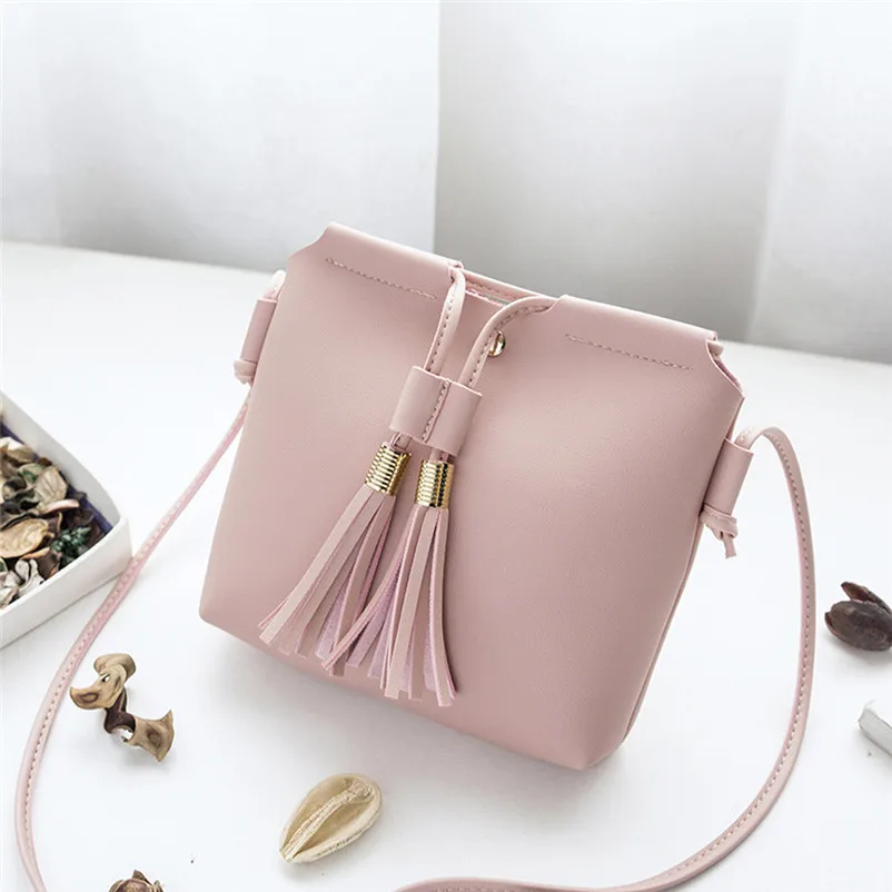 Лидер продаж, женские сумки, кожаная женская модная сумка с кисточками, мягкий клатч, одноцветные сумки с верхней ручкой, сумки-тоут для девушек, подарки - Цвет: Розовый