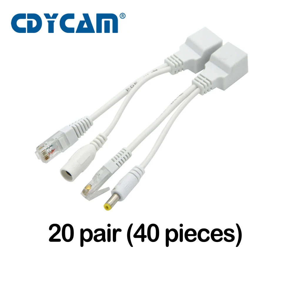 

40pcs(20pair) POE Cable, POE Cable Adapter , POE Splitter Injector kit PoE Adapter RJ45 Injector + Splitter Kit 5V 12V 24V 48V