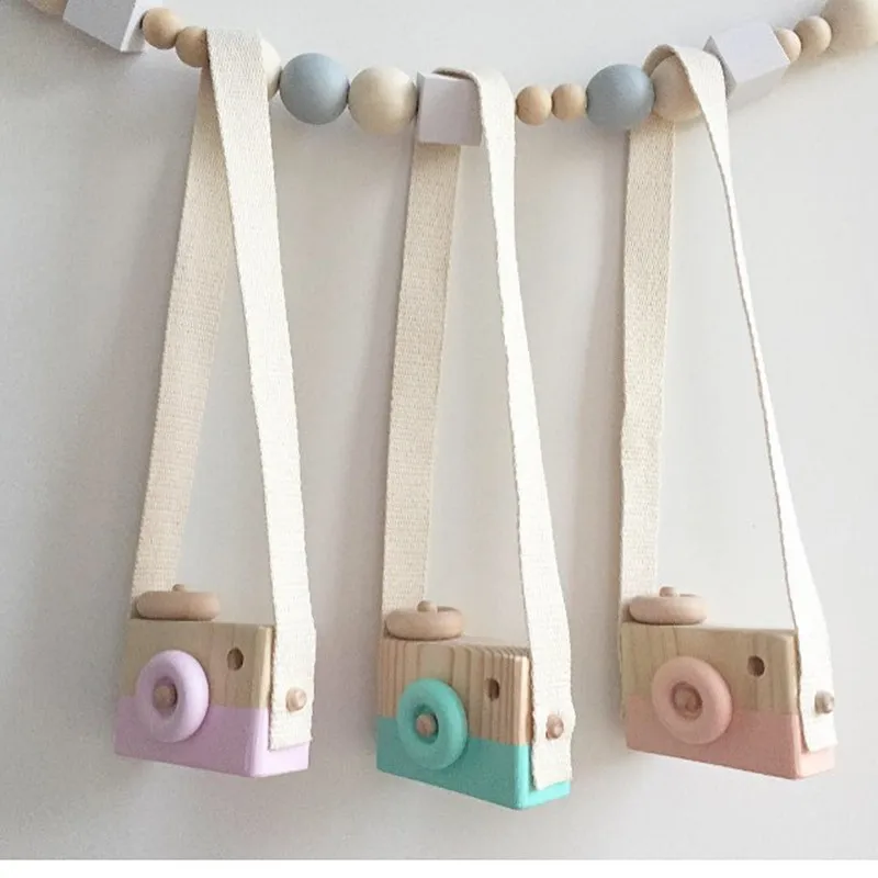 Cute Nordic Style Hanging Wooden Camera Toys Baby Kids Safe Natural Educational Toys Fashion Home Photography Prop Decor Gifts