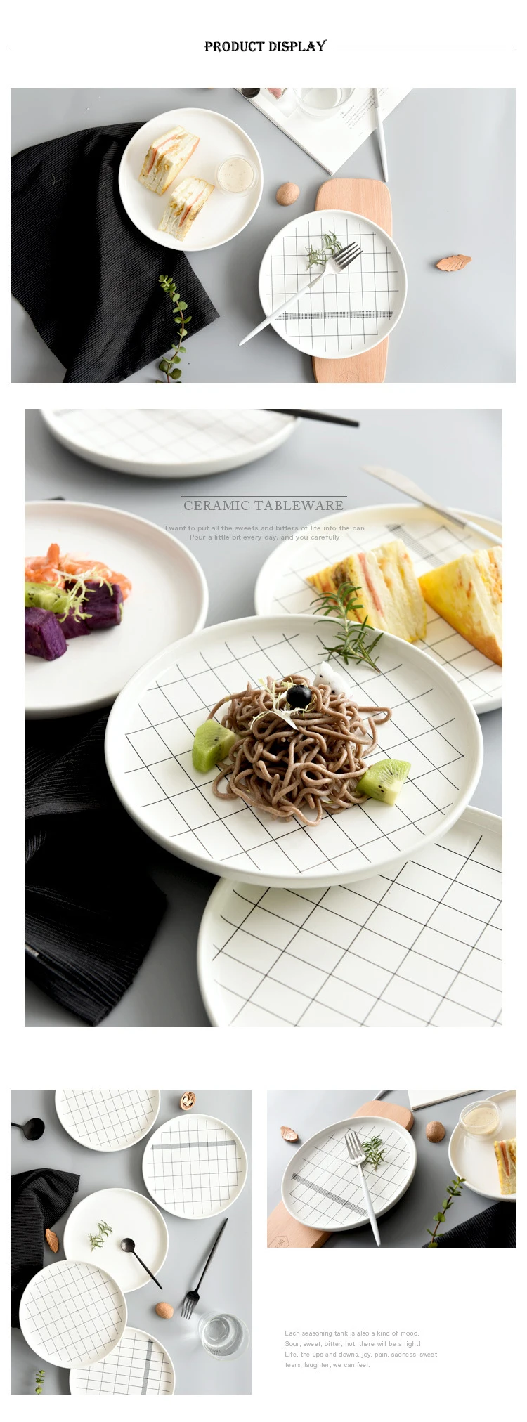 Ins Gaya Keramik Kotak Kotak Garis Dessert Plate Piring Makan Barat Steak Piring Sarapan Ringan Kue Hidangan Rumah Tangga Alat Makan Piring Aliexpress