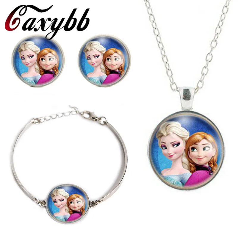 

Anna Elsa girls movie glass earring Bracelet necklace Jewelry Set summer style 2016 Best Sellers FREE SHIPPING