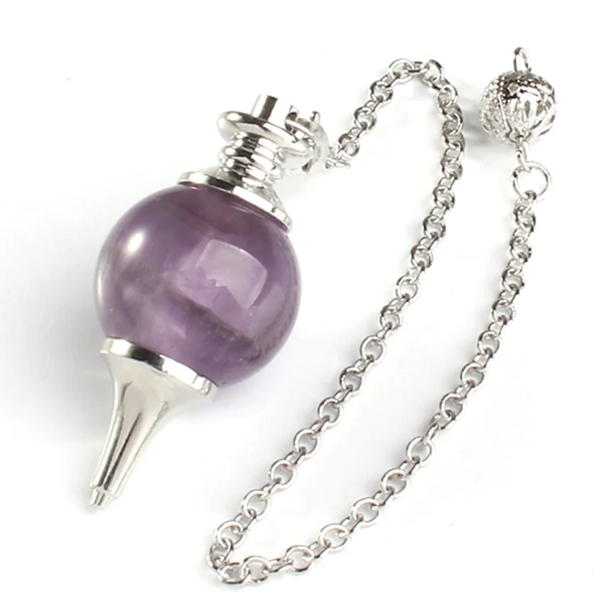 

xinshangmie 1 Pcs Natural Purple Amethysts Pendulum Divination Dowsing Healing 7 Chakra Beads Ball Silver Plated Chain Pendant