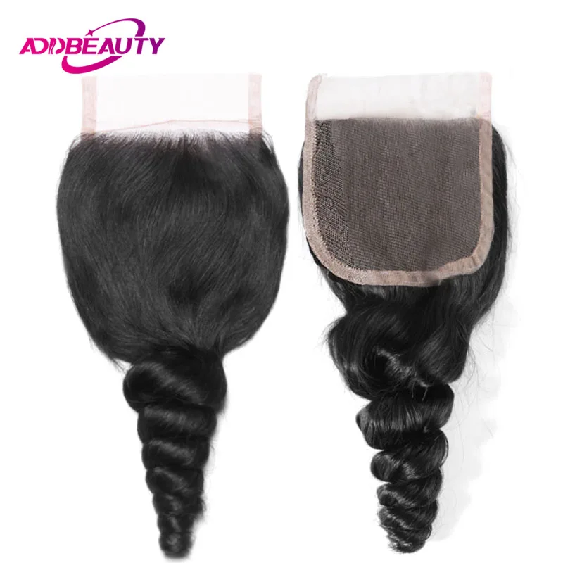 

AddBeauty 4x4 Lace Closure Loose Wave Brazilian Unprocessed Virgin Human Baby Hair Free Part Natural Color Pre Plucked