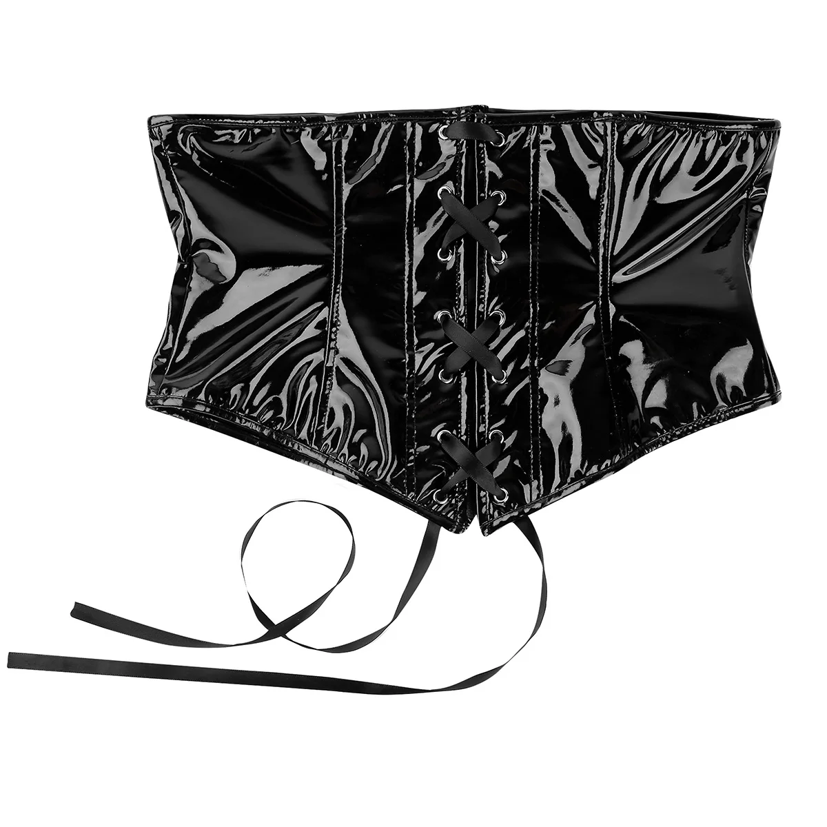 IEFiEL Womens Wetlook Sexy Clubwear Costume Faux Leather Lace Zip Front Steampunk Gothic Trainer Underbust Corset Bustier -Zentai shop online