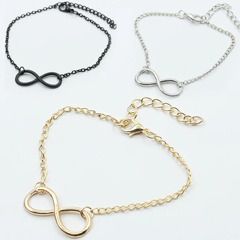 

Women Bracelets 8 Shape Infinity Pendants Charm Europe Link Chain Men Fashion Jewelry Accessories Gold Silver Black Wristband