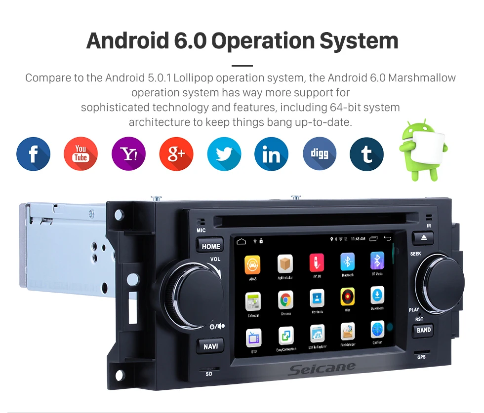 Seicane Android 6.0 HD Touchscreen Car Radio For 2002-2007 CHRYSLER 300C DVD Player GPS Navigation System Bluetooth Phone Music WIFI Support Digital TV DVR USB DAB+ OBDII Steering Wheel Control Backup Camera