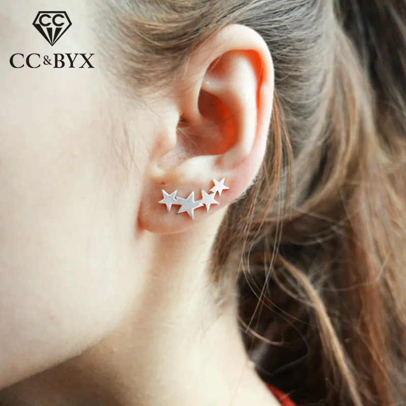 

CC 100% Pure Silver 925 Stud Earrings For Women Trendy Jewelry Stars Elegant Minimalist Office Brincos Pierced Accessory CCE532